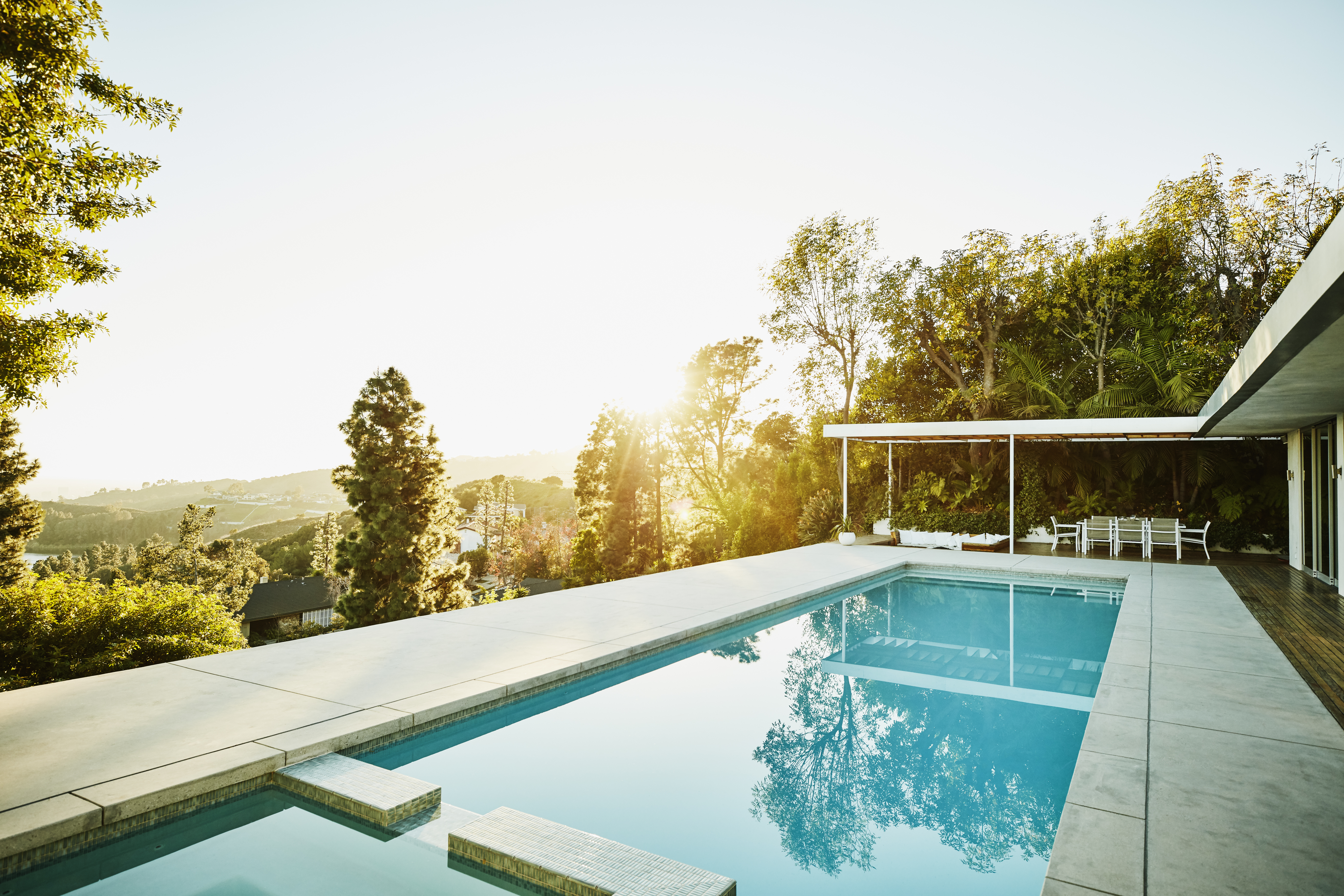 Bay Area home — hillside pool at sunset